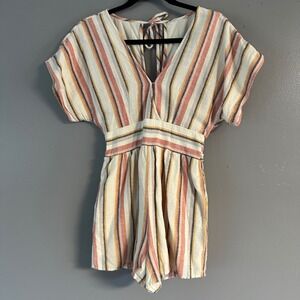American Eagle Dolman Sleeve Striped Linen‎ Blend Romper